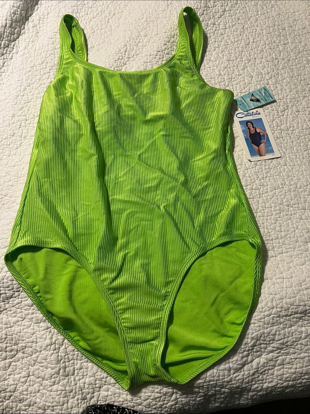 New Bright Lime Green Ribbed One-Piece Swimsuit